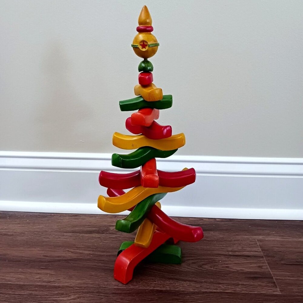 Department 56 Retrolite‎ Treasures Wooden Christmas Tree Colorful 16.5" Tall